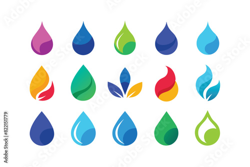 Colorful flat fresh water drop splash vector icon logo design set