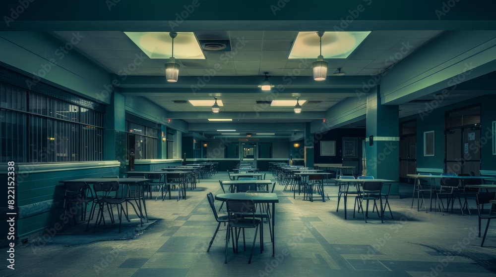 Empty School Cafeteria Interior With Nostalgic Mood