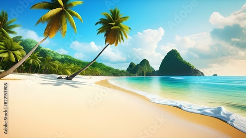 beautiful empty tropical beach with coconut trees