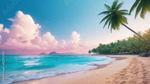 empty tropical beach with palm tree and blue water