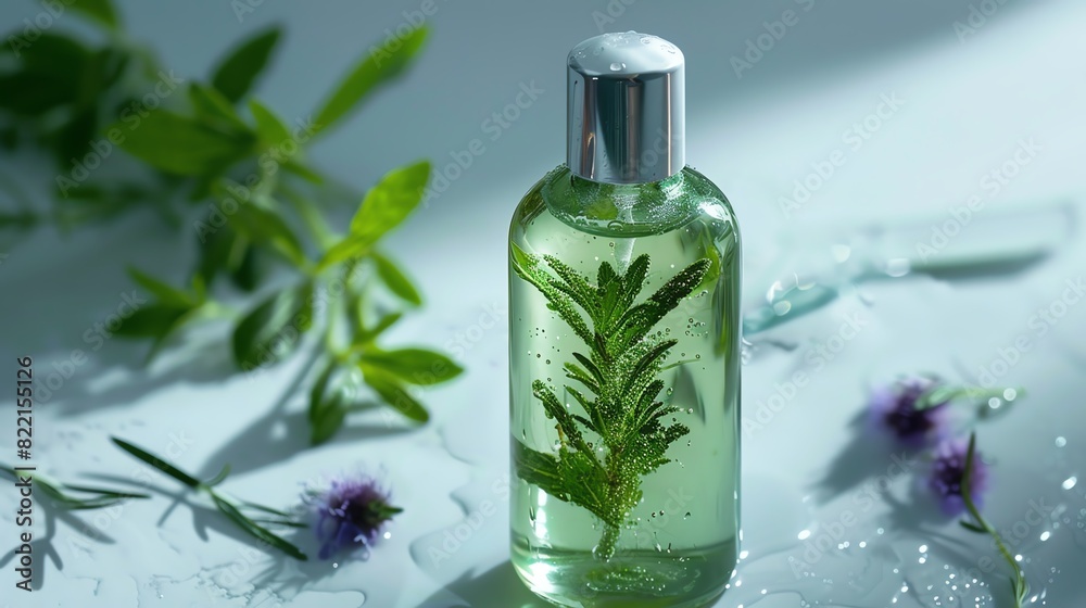 A sleek bottle of peppermint and rosemary shower gel A sleek bottle of peppermint and rosemary shower gel