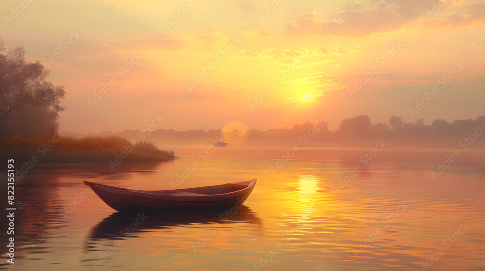 sunset view of boat in the river sunset view of boat in the river
