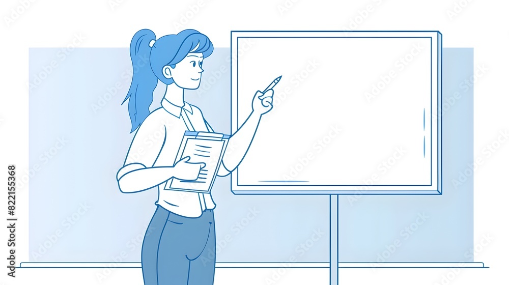 The confident woman points to a whiteboard during a professional presentation or educational lecture in a corporate office or classroom setting The confident woman points to a whiteboard during a professional presentation or educational lecture in a corporate office or classroom setting