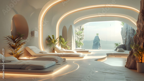 Futuristic AI Driven Spa Consultations Concept for Personalized Relaxation and Wellness in a High Tech Resort Setting Photo Realistic Image