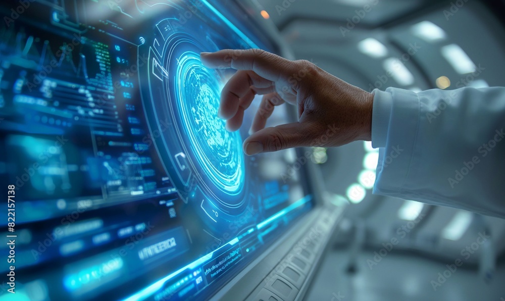 Fototapeta premium Doctor using advanced medical hologram technology data generative ai art