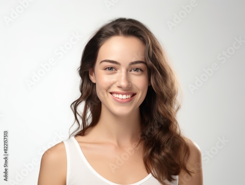 White background Happy european white Woman realistic person portrait of young beautiful Smiling Woman Isolated on Background ethnic diversity equality acceptance concept 