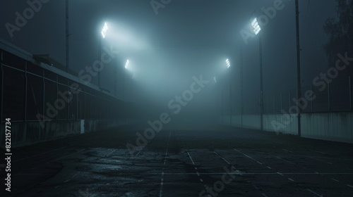 Foggy stadium field at night for sport or mood themed designs