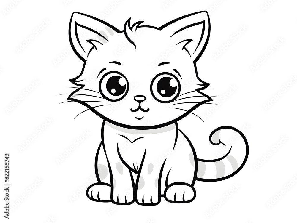 Coloring page outline simple illustration of a cute cat, white background Coloring page outline simple illustration of a cute cat, white background