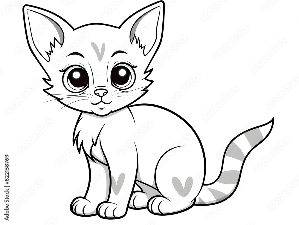 Coloring page outline simple illustration of a cute cat, white background Coloring page outline simple illustration of a cute cat, white background