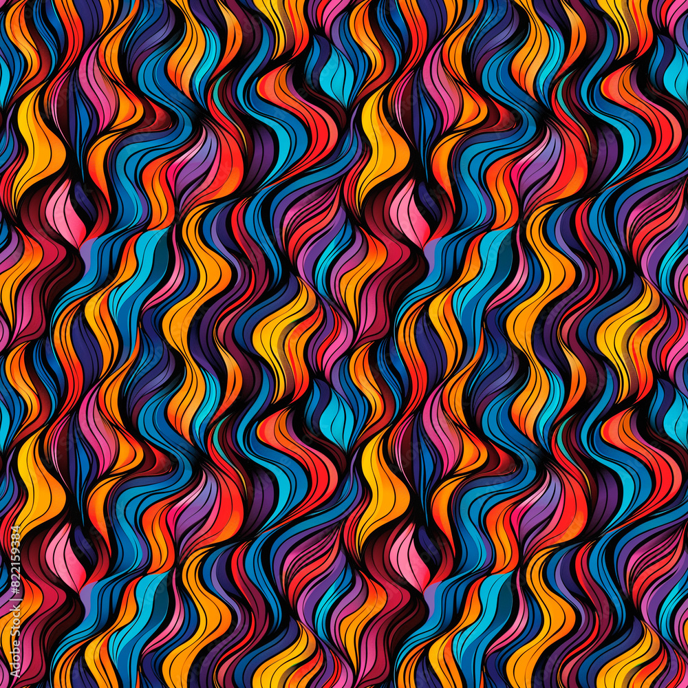 Colorful seamless pattern with wavy abstract lines in vibrant tones, creating a dynamic and energetic design for modern decoration Colorful seamless pattern with wavy abstract lines in vibrant tones, creating a dynamic and energetic design for modern decoration