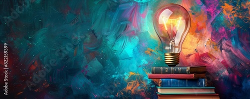 Illustration of a colorful lightbulb brain with books and stationery, representing innovative learning and knowledge