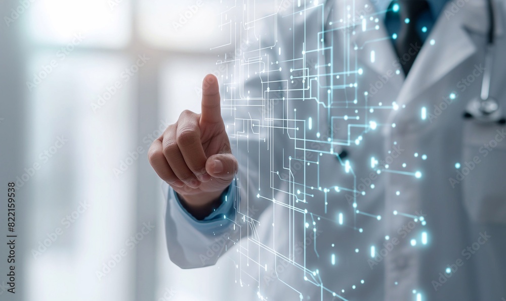 Doctor using advanced medical hologram technology data generative ai art Doctor using advanced medical hologram technology data generative ai art