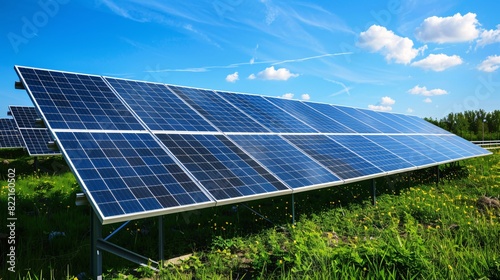 environmentally friendly technology for solar power generation. landscape of solar cell panels in a photovoltaic power plant. 