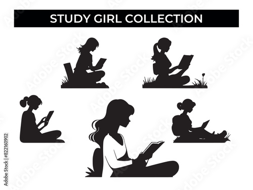 Girl Silhouette Reading Book