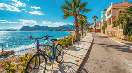 Fototapeta Naklejka Na Ścianę i Meble -  Beautiful costal town Villajoyosa in Costa Blanca, Alicante province, Spain. Recreation area near Mediterranean sea and bike path.