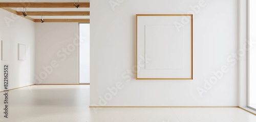 Obraz na płótnie Captivating and surreal floating empty frame in a minimalist art gallery, extended format. w salonie