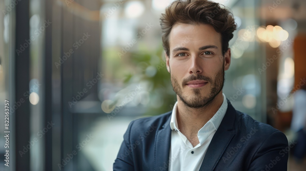 A good-looking male office worker with a good figure and charm.