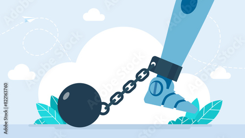 Problems or Limited Functionality symbol. AI. Human fear of new technologies. Ban of artificial intelligence and robotics. Impossibility of collaboration between humans and robots. Vector illustration