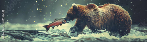 Bear Catching Salmon: Powerful Predator Demonstrating Strength and Skill in Natural Habitat