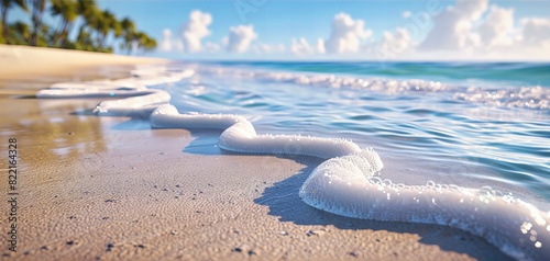 Serene Beach Scene with Soft Waves, Blue Ocean Stretching to the Horizon, Idyllic Summer Vacation Spot