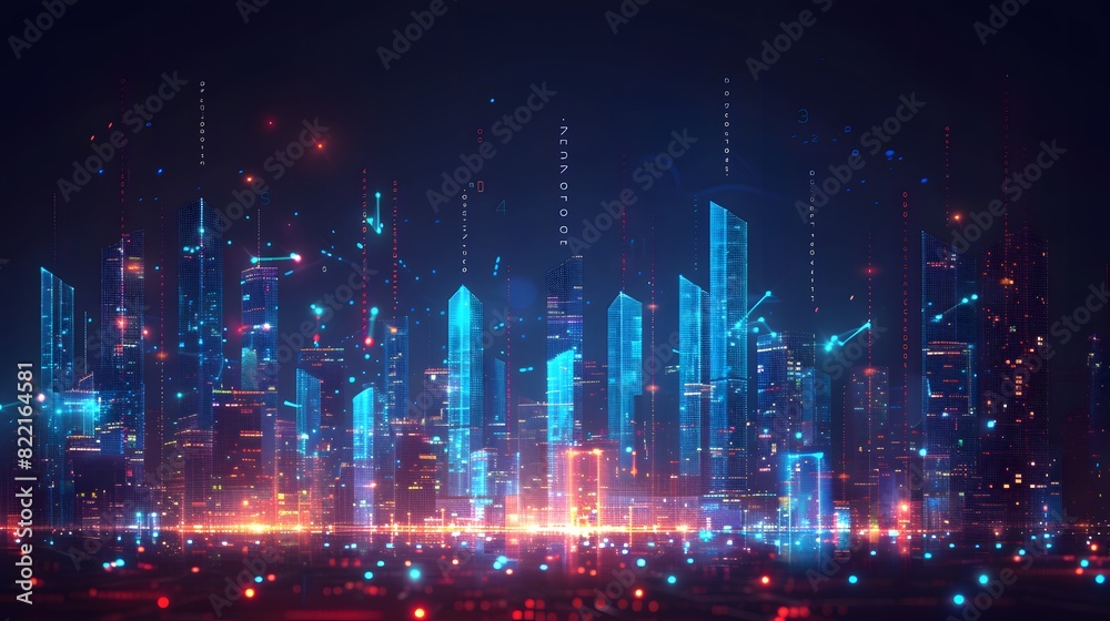 A digital illustration of an abstract city skyline made from glowing data points and bar graphs, set against a dark background with blue highlights for depth.
A digital illustration of an abstract city skyline made from glowing data points and bar graphs, set against a dark background with blue highlights for depth.