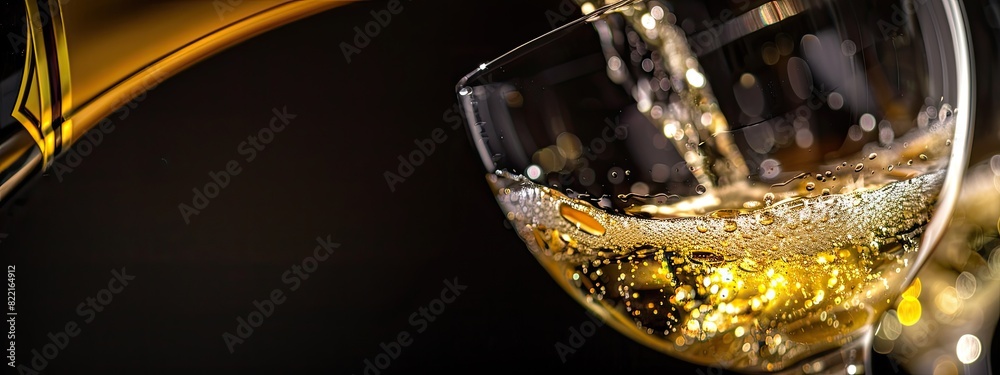 close-up of champagne being poured into a glass. Selective focus
