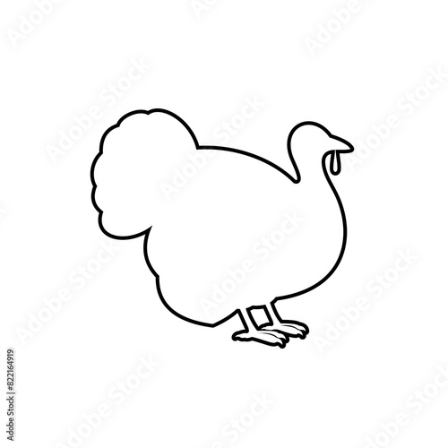Turkey silhouette outline icon vector. Farm turkey icon. Livestock concept. Meat sign on white background. Turkey meat badge. Turkey illustration. Butcher logo