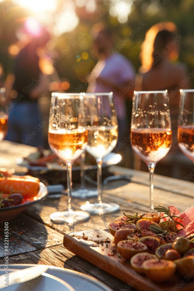 Fototapeta premium wine glasses on picnic table close-up