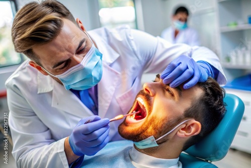 A dentist performing a cutting-edge regenerative procedure, using stem cells and nanotechnology to regrow damaged tooth structures