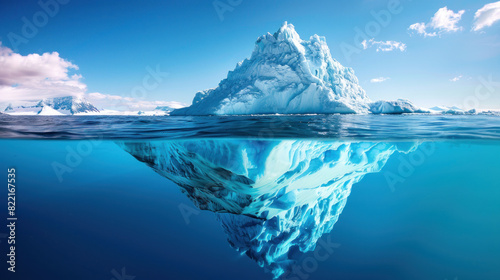 Iceberg melting rapidly in an open water body, a stark image of climate change. © NooPaew