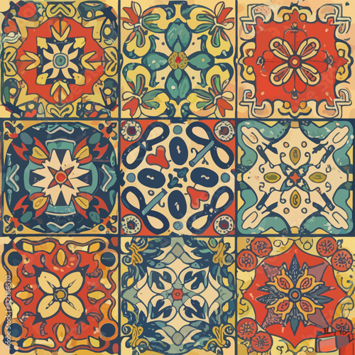 2d vector illustration colorful vintage Seamless hi res Portuguese tiles abstract Artwork
