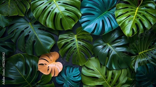 colorful tropical leafs background  top view