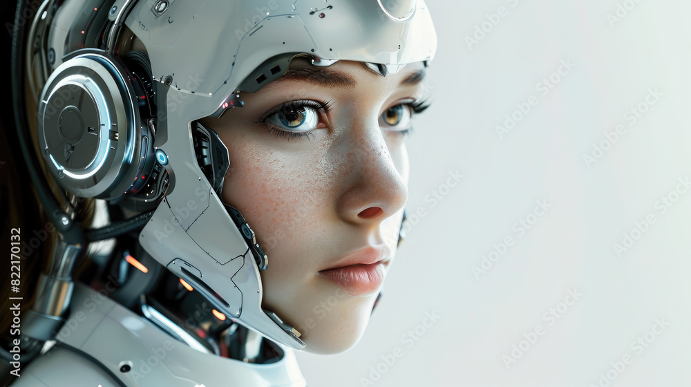 cybernetic girl robot on white background, female android, future, mask, cyborg, robotic technology, scientific, science fiction, futurism, face, portrait, eyes, artificial, virtual reality, character cybernetic girl robot on white background, female android, future, mask, cyborg, robotic technology, scientific, science fiction, futurism, face, portrait, eyes, artificial, virtual reality, character