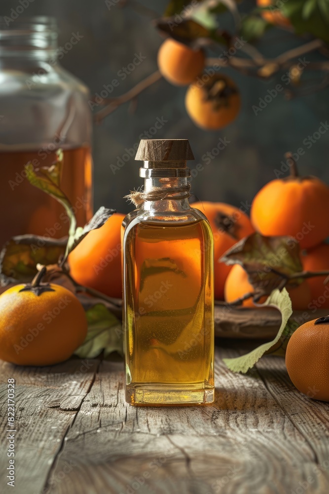 persimmon essential oil. Selective focus persimmon essential oil. Selective focus