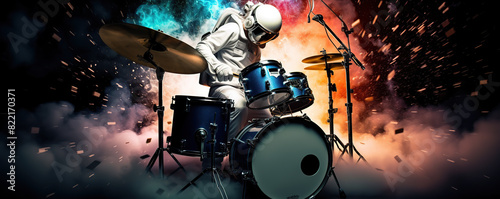 Man in Space Suit Playing Drums