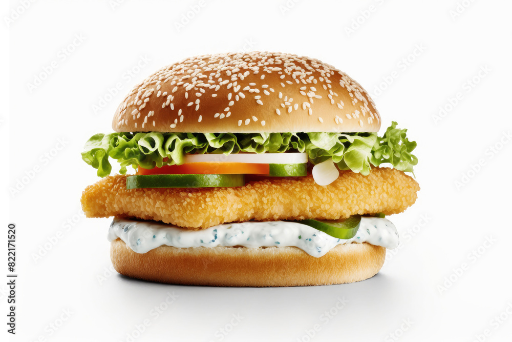 Burger on black background. Generative AI Burger on black background. Generative AI