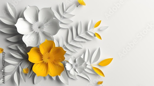 Paper flowers depicted in 3D clipart style, set against a pristine white backdrop.