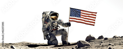 Astronaut Holding Flag on Moon