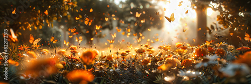 Soft Sunset Light Over a Flower-Dotted Meadow, Warm Spring Evening, Natures Tranquility