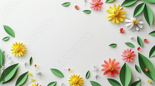 Paper flowers depicted in 3D clipart style, set against a pristine white backdrop.