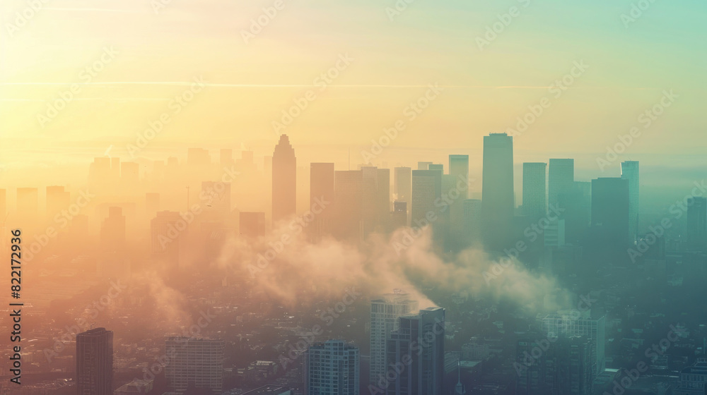 Smog covering a city skyline, illustrating urban air pollution.