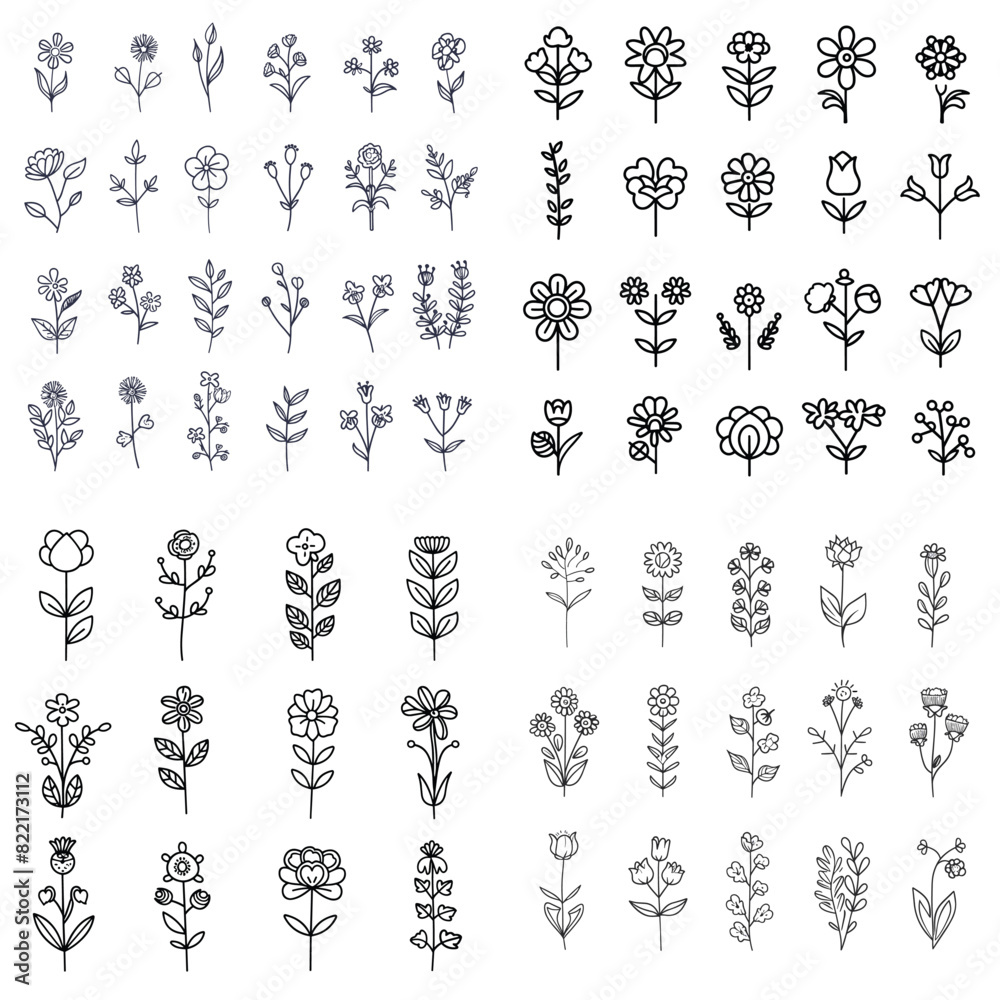 set of floral design elements