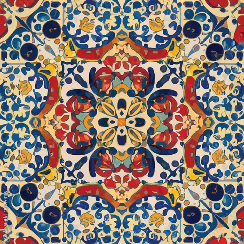 2d vector illustration colorful vintage Seamless hi res Portuguese tiles abstract Artwork
