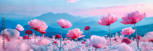 Sprawling Field of Cosmos Flowers, a Colorful Natural Tapestry Under the Summer Sky