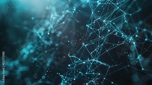 Abstract tech background with interconnected cyber cells and artificial neural connections, showcasing a quantum computing network system and global electronic intelligence.