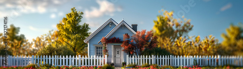 Charming Dream Home with White Picket Fence Symbolizing the Ideal Image of a Dream Home for Sale   Photo Realistic Concept photo