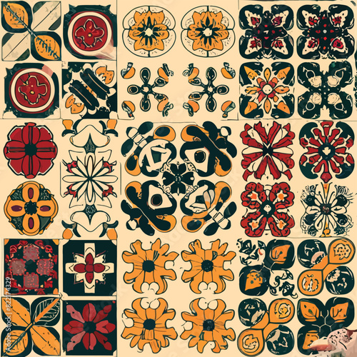 2d vector illustration colorful vintage Seamless hi res Portuguese tiles abstract Artwork
