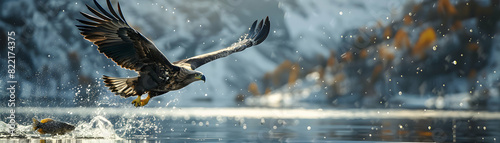 Eagle Diving for Fish  Majestic Bird of Prey Showcasing Precision and Hunting Skills in Lake   Photo Realistic Concept