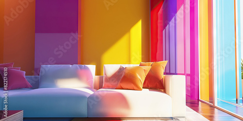 Walls of Tomorrow's Living Room: Vibrant paint colors adorn the walls of a modern living room, showcasing the trends of tomorrow.  photo