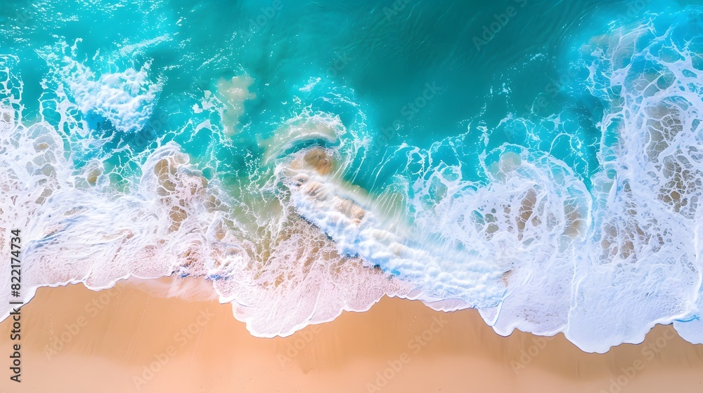 Aerial View of Turquoise Beach with Crashing Waves Aerial View of Turquoise Beach with Crashing Waves